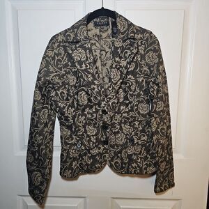 Axcess Black Tan Damask Fitted Stretch Blazer Size 4